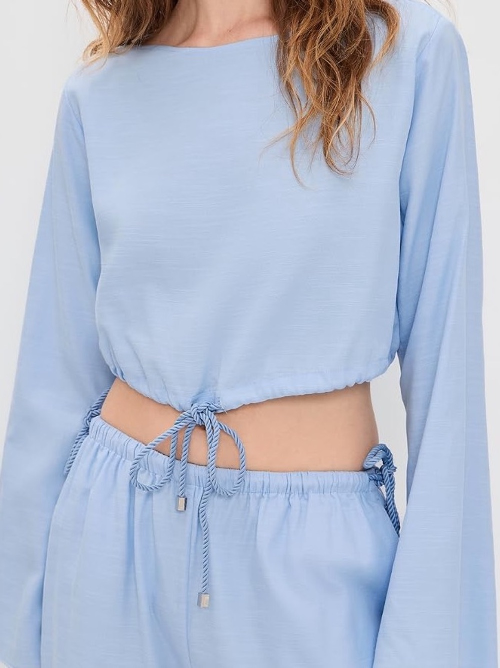 SOLID & STRIPED Light Blue Cropped Drawstring Lounge Top
